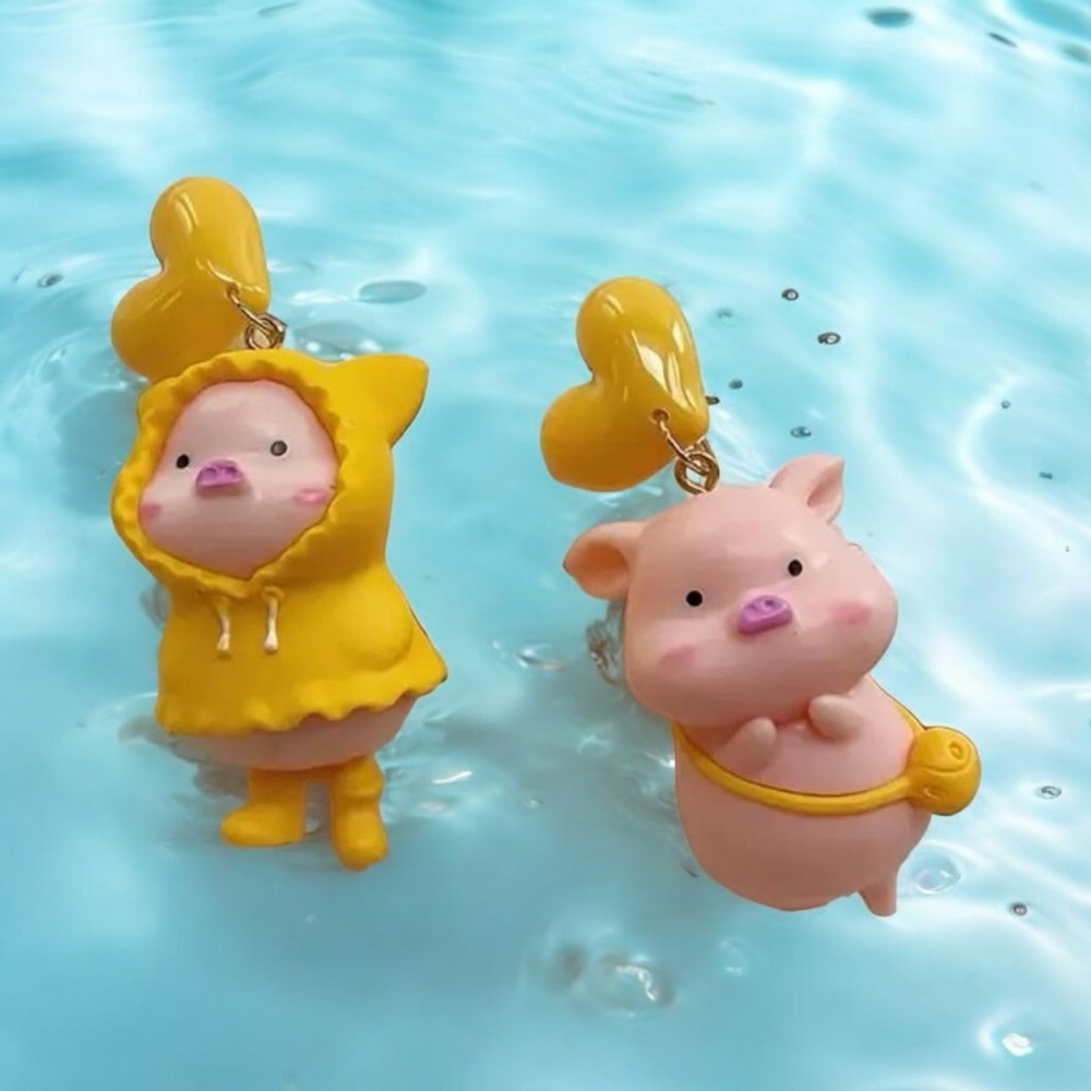 Charming Heart & 3D Piggy Mismatched‎ Drop Earrings - Versatile Accessories - Picture 11 of 11
